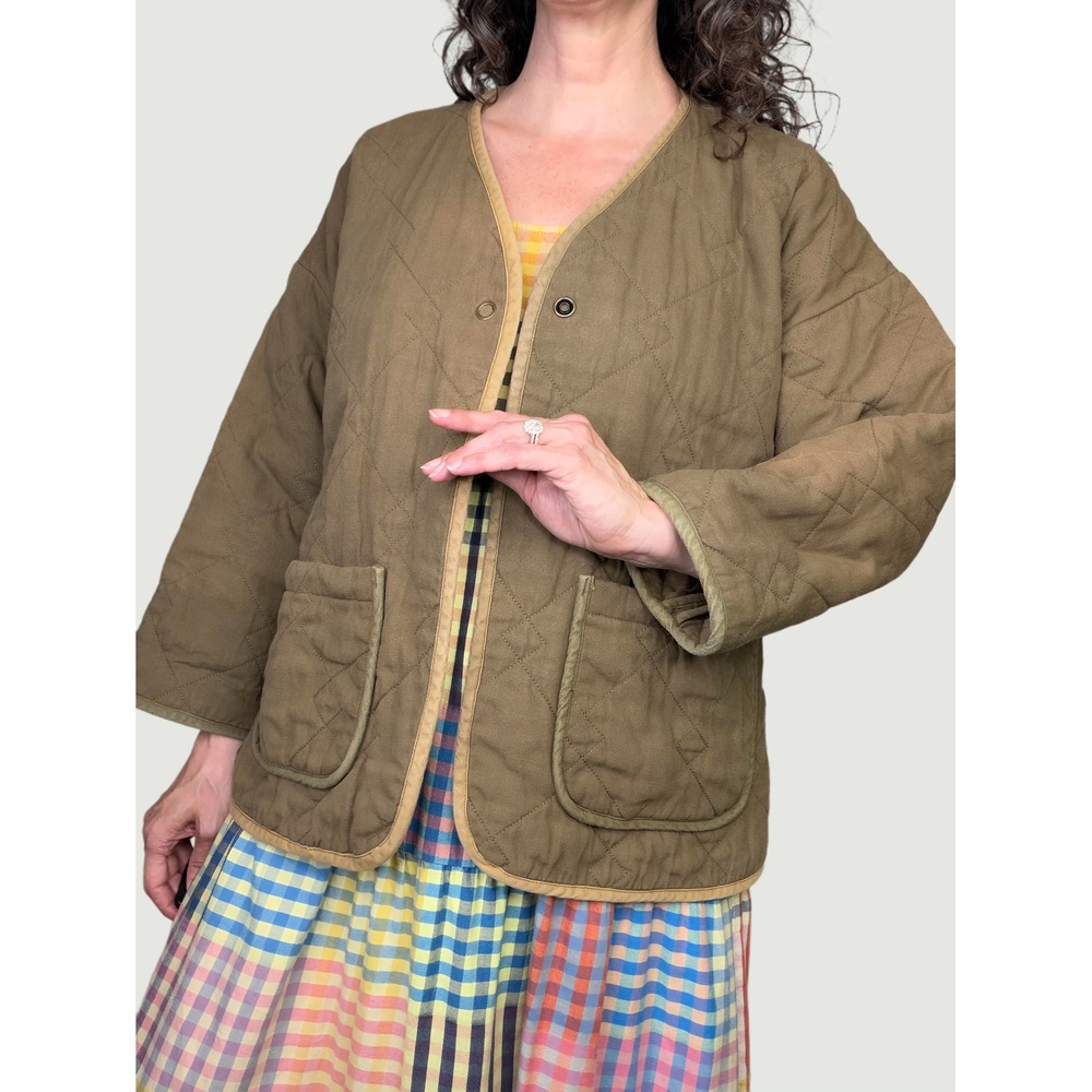 Micaela Greg Diamond Quilted Cotton Single Snap Jacket Faded Java Brown M